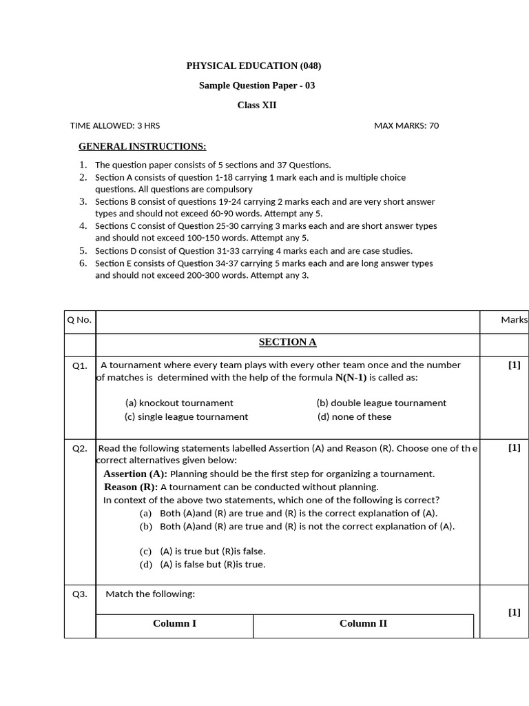 Sample Question Paper 3 (Phy - Edu.) | PDF | Vitamin | Foods