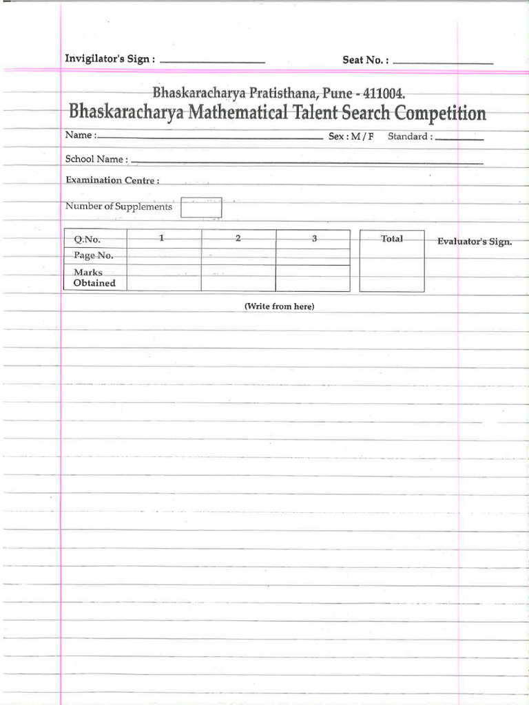 BMTSC Round 2 Answersheet Template | PDF