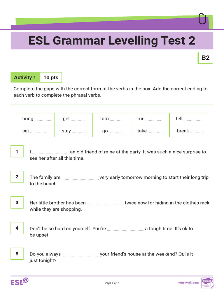 t 1756896199 Esl Grammar Levelling Test 2 b2 Ver 2 | PDF | English As A ...