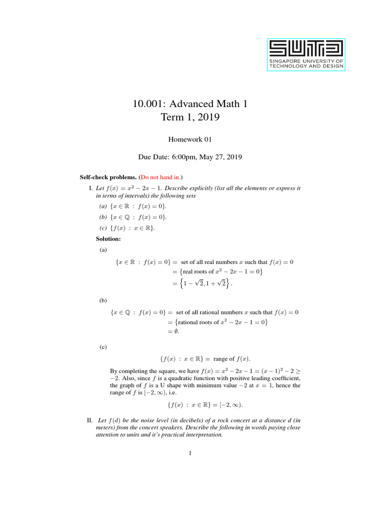 HW1_2019_self-check_solution | PDF | Function (Mathematics) | Algebra