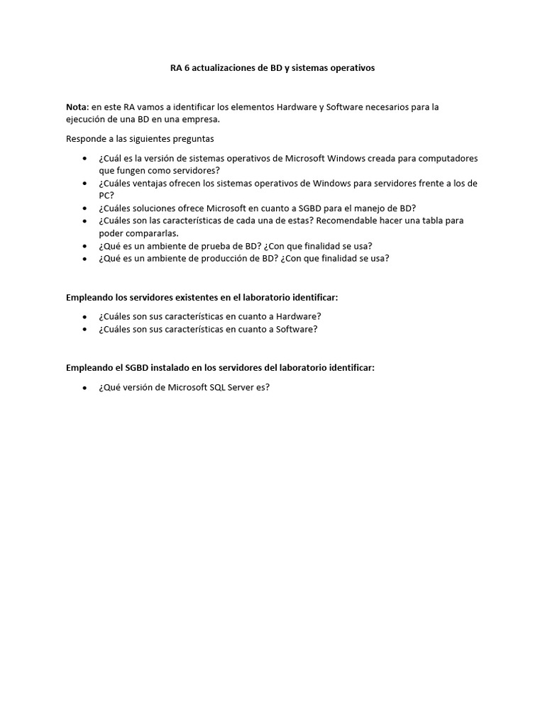 RA 6 Actualizaciones de BD y Sistemas Operativos | PDF