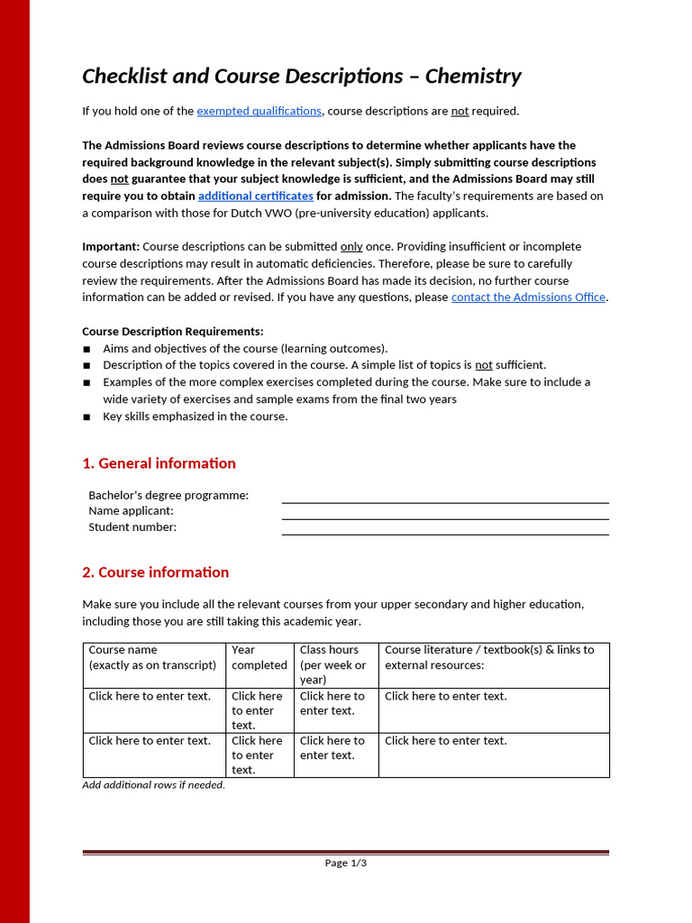 Checklist Course Descriptions Chemistry | PDF | University And College ...