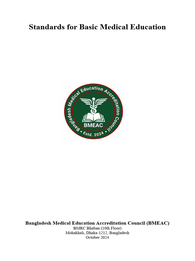 Standards For Basic Medical Education of BMEAC | PDF | Medical ...