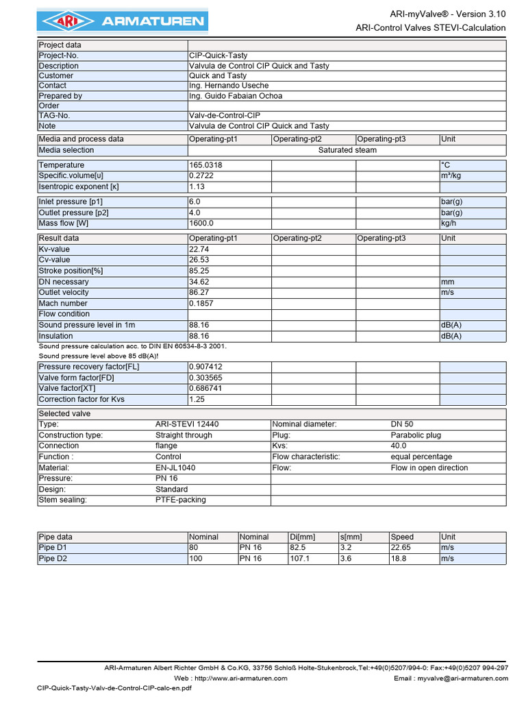 CIP Quick Tasty Valv de Control CIP Calc En | PDF | Valve | Mechanical ...