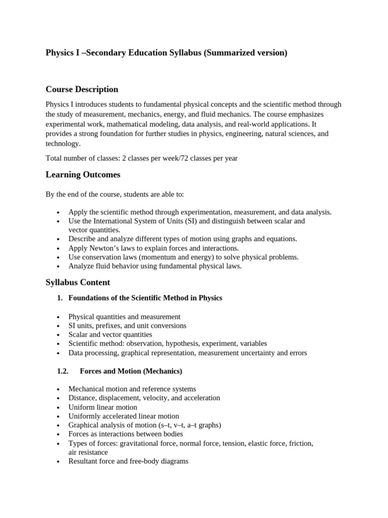 Phyiscs Syllabus | PDF | Force | Waves