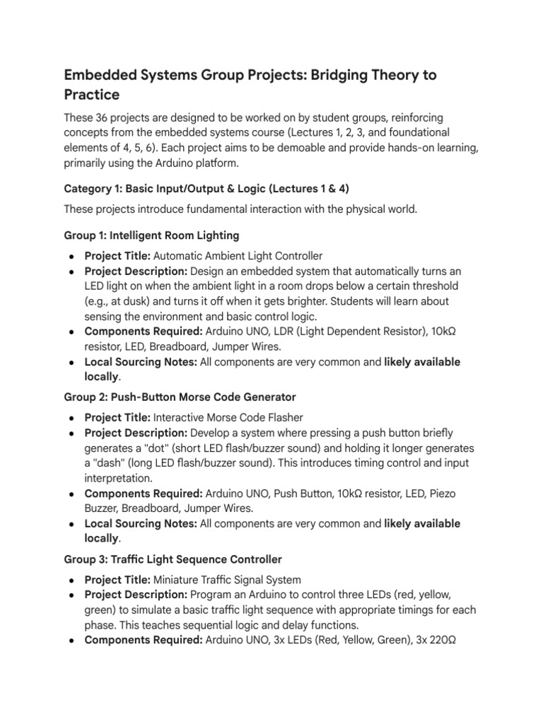 Embedded Systems Group Projects | PDF | Arduino | Sensor