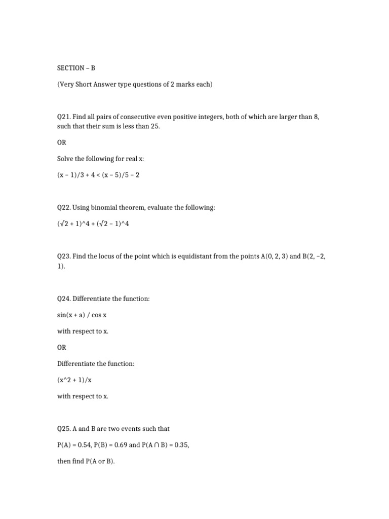 SET 1 Sections B C D E Class 11 Maths | PDF | Number Theory | Discrete ...