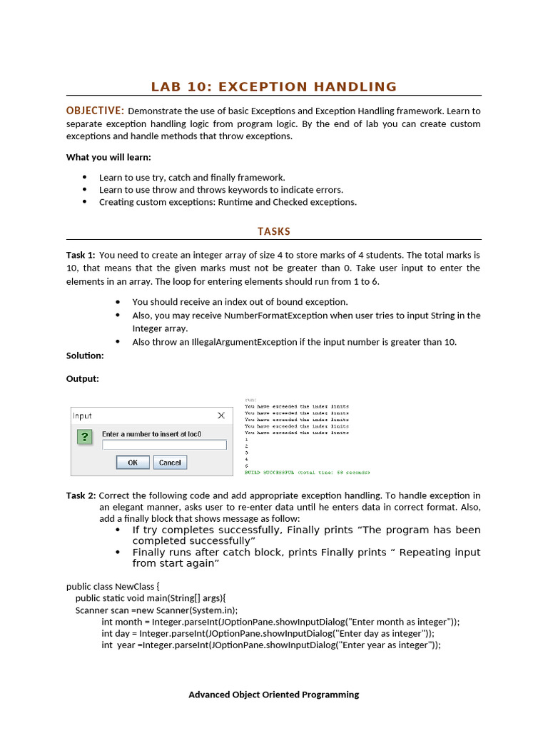 LAB 10 Exception Handling | PDF | Computer Science | Computer Engineering