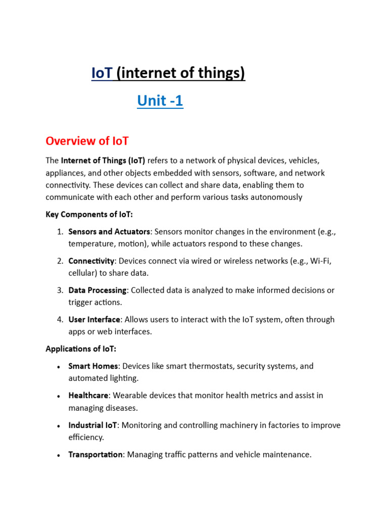 IoT Unit 1 | PDF | Internet Of Things | File Transfer Protocol