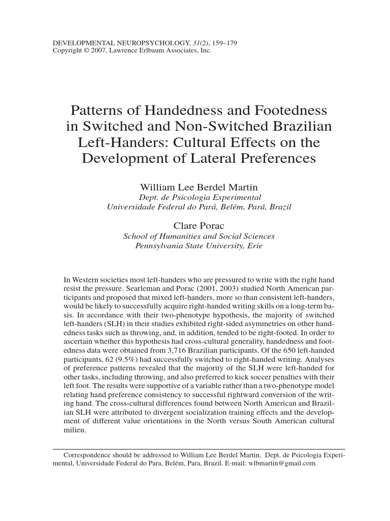 Martin y Porac, 2007 | PDF | Handedness | Behavioural Sciences