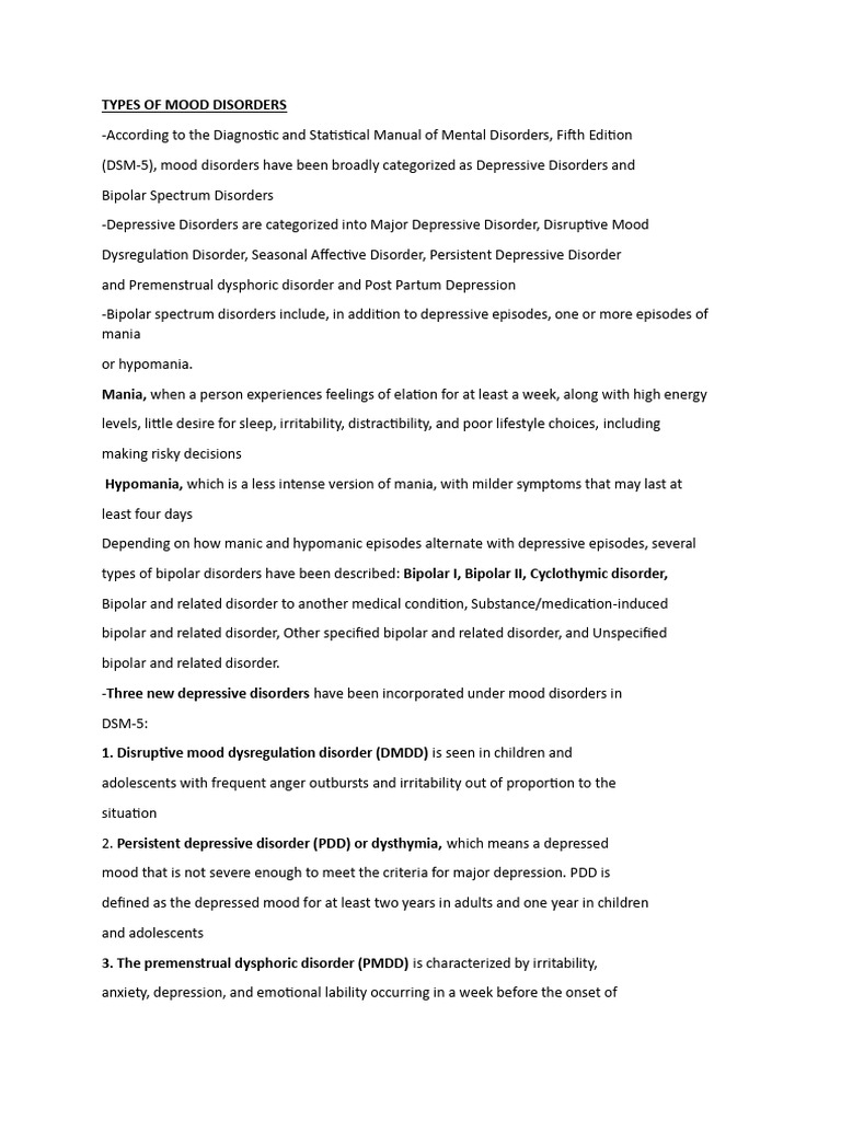 Types of Mood Disorders Text | PDF | Bipolar Disorder | Mood Disorders