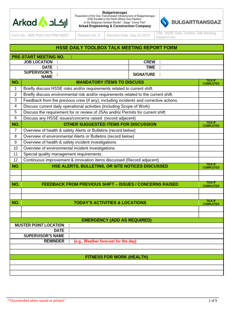 Ark-p201-Hs-pro-00087_hsse Daily Toolbox Talk Meeting Report Form ...