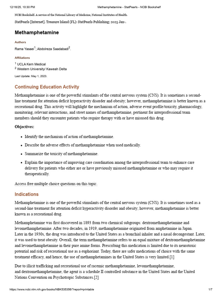 Methamphetamine - StatPearls - NCBI Bookshelf | PDF | Methamphetamine ...