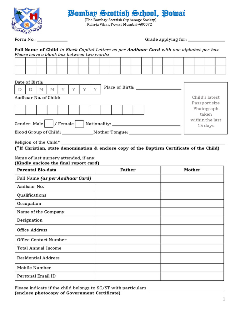 JR KG Admission Form - 2026 2027 | PDF