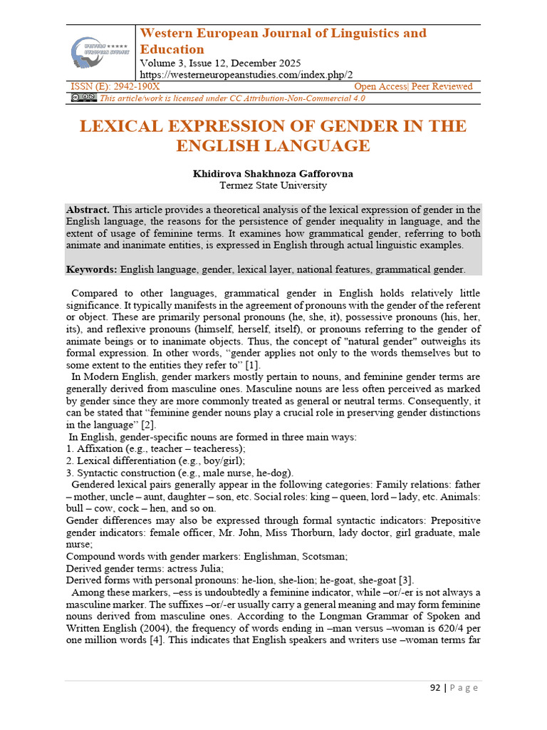 Lexical Expression of Gender in The English Language | PDF ...