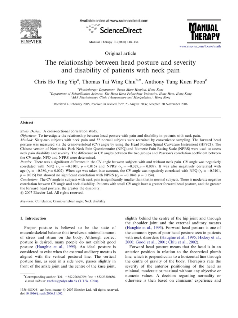 He Relationship Between Head Posture and Severity and Disability of ...