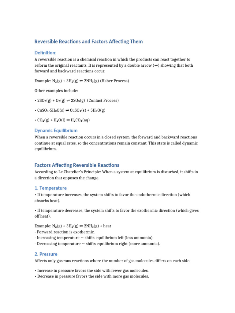 Reversible Reactions and Factors | PDF | Chemical Equilibrium ...
