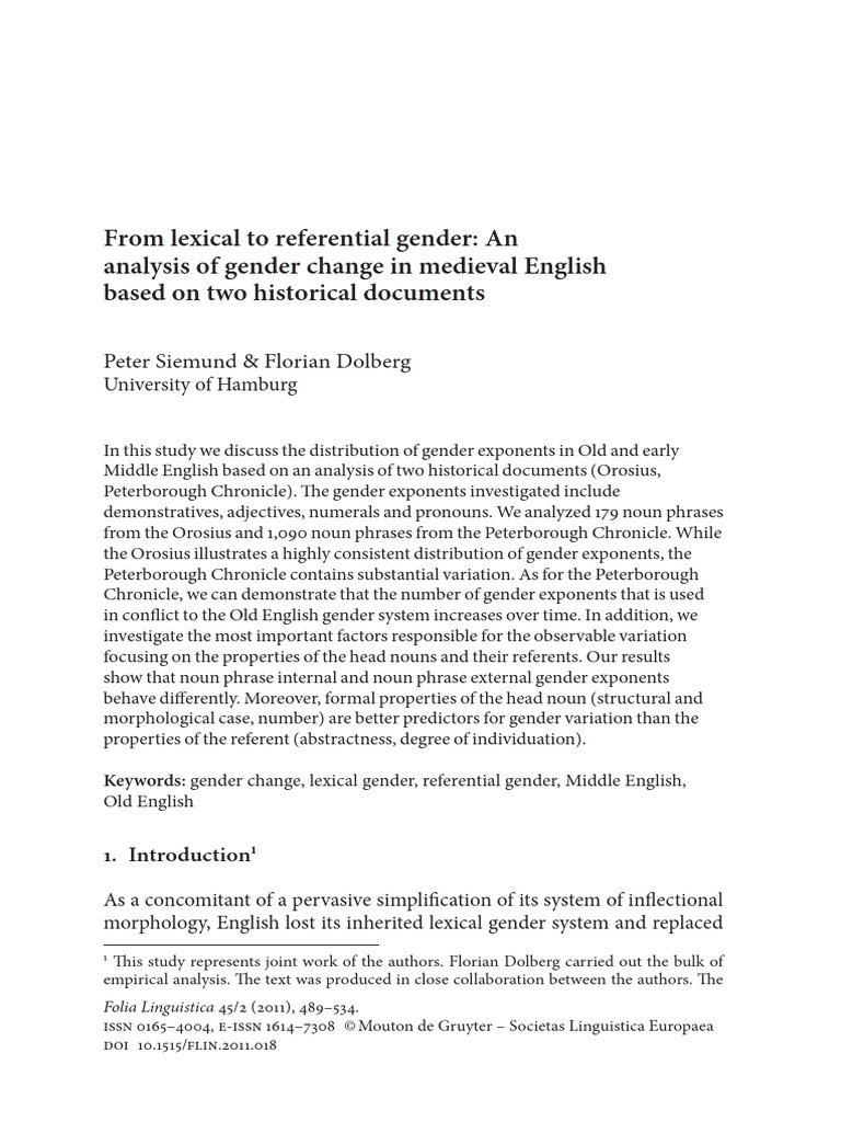 From Lexical To Referential Gender, An Analysis of Gender Change in ...
