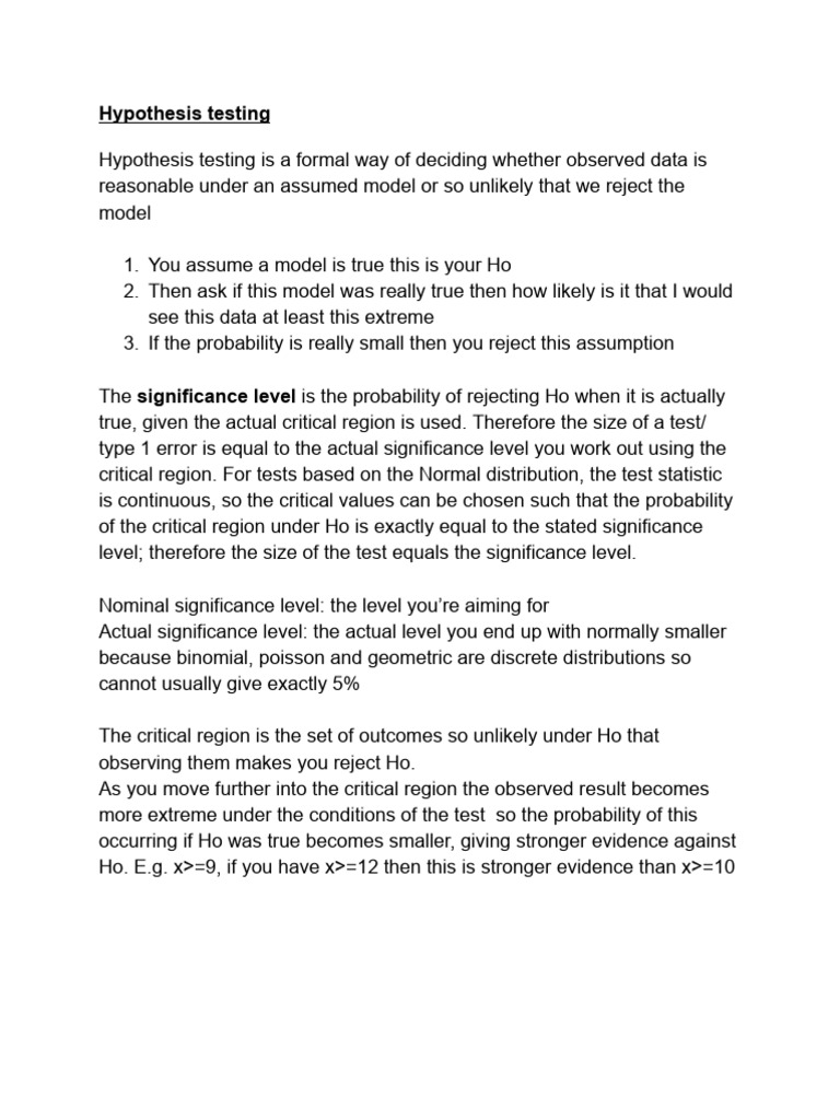 Hypothesis Testing | PDF | Statistical Significance | Type I And Type ...