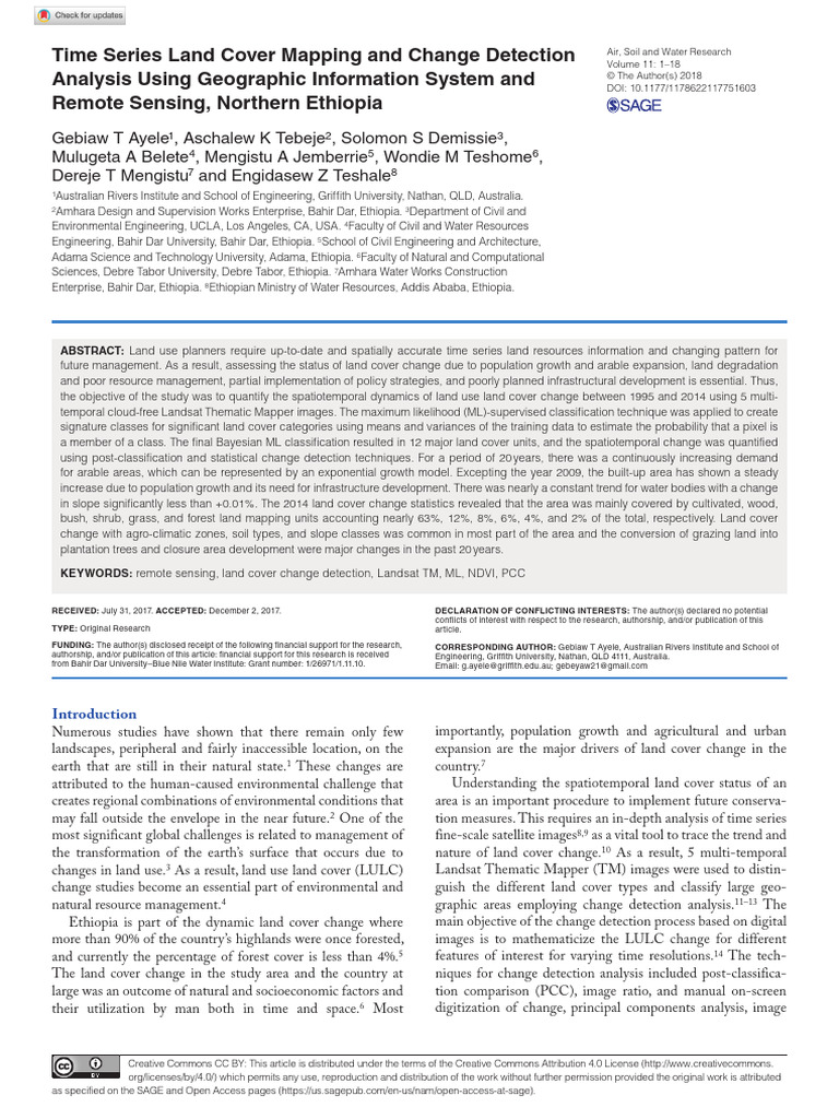 Ayele Et Al 2018 Time Series Land Cover Mapping and Change Detection ...