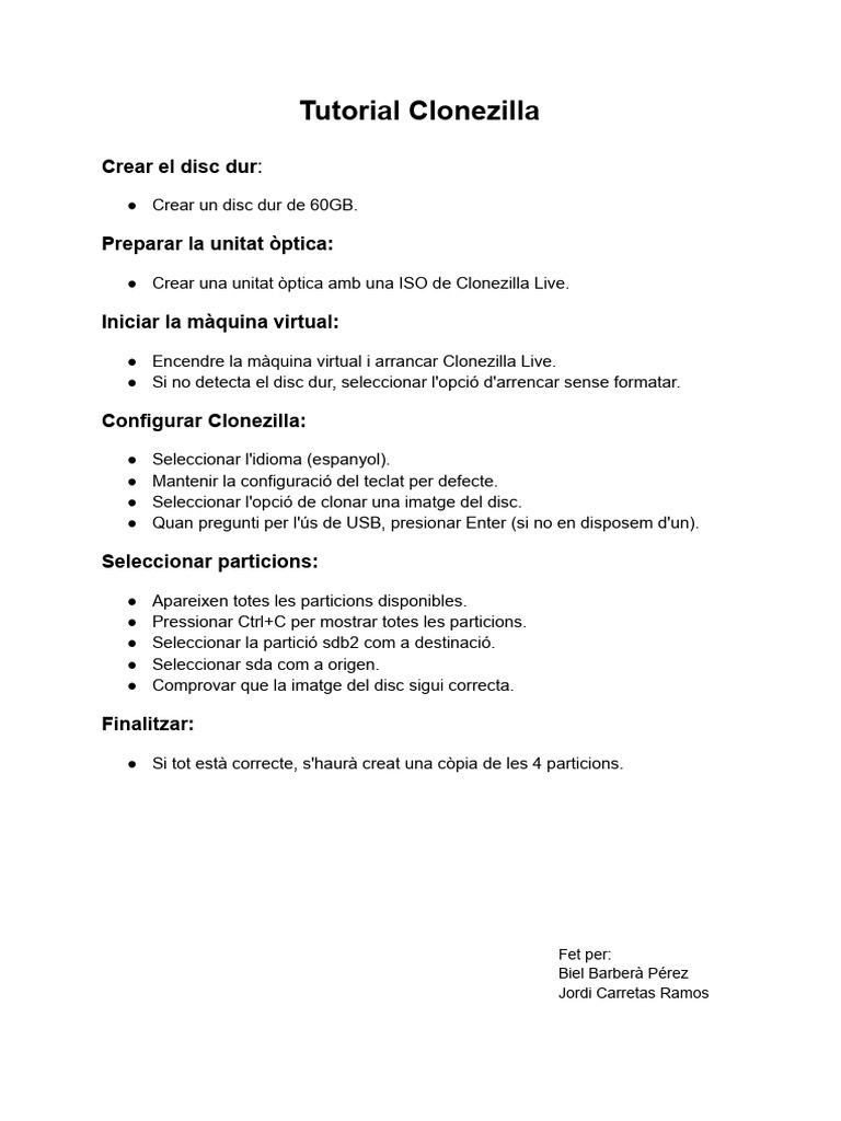 Tutorial Clonezilla Biel Jordi | PDF