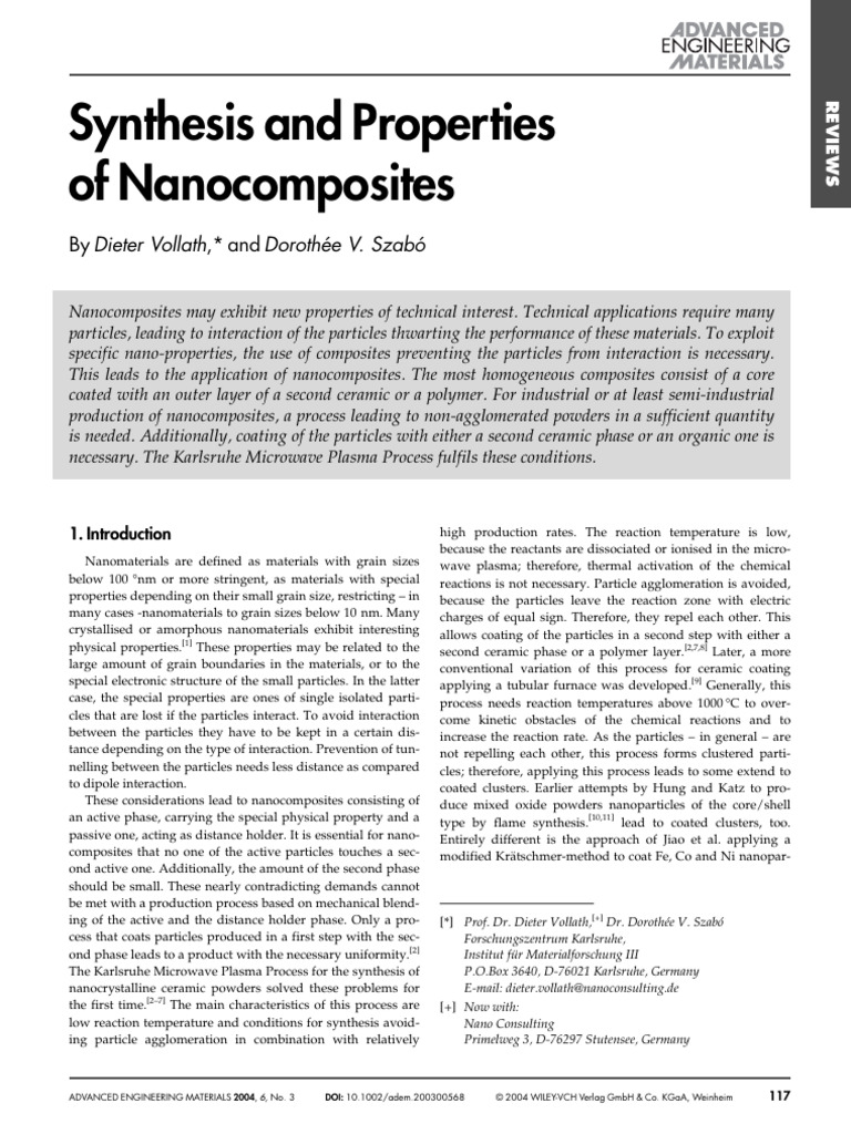 Synthesis and Properties of Nanocomposites | PDF | Nanocomposite ...
