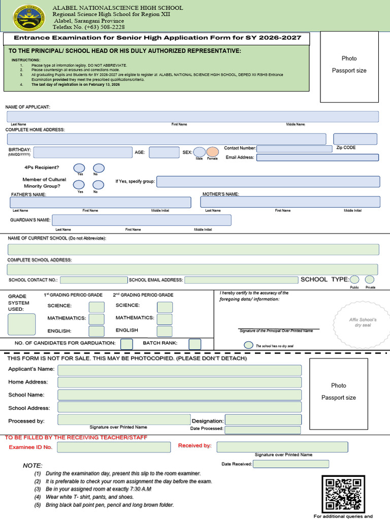 Shs Application Form 2026 | PDF