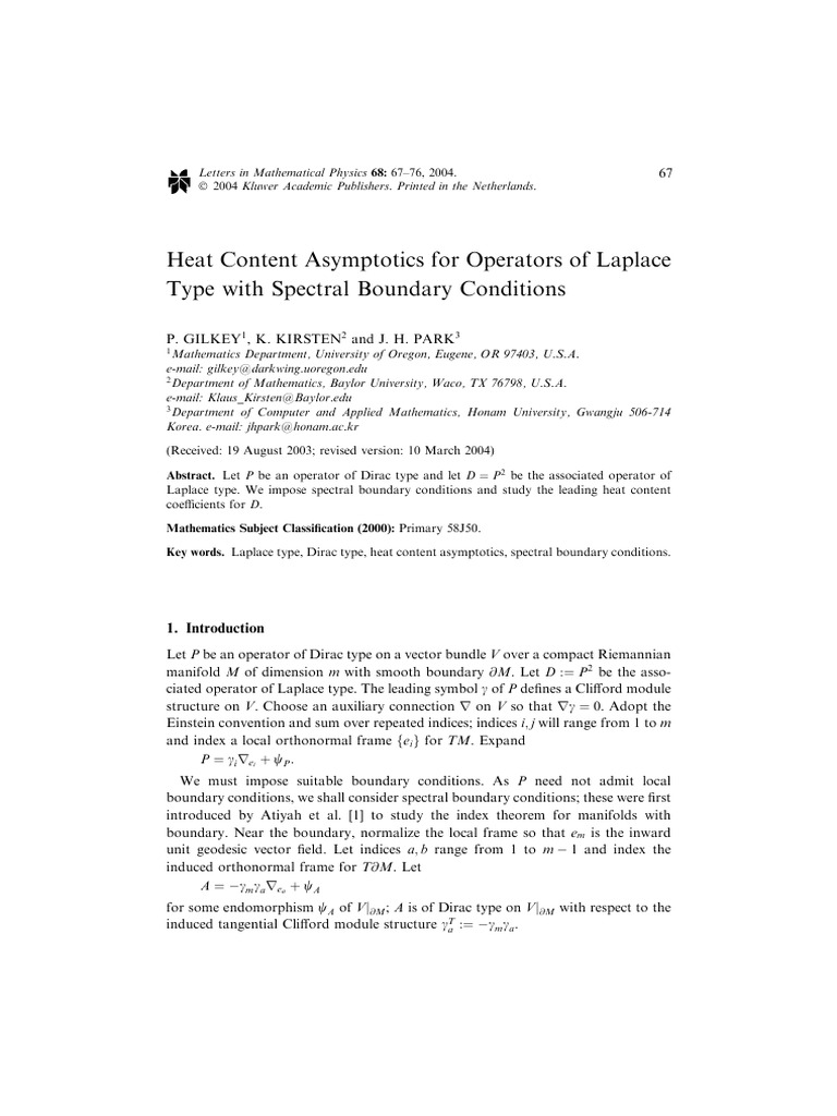 Heat Content Asymptotics for Operators of Laplace | PDF | Mathematical ...