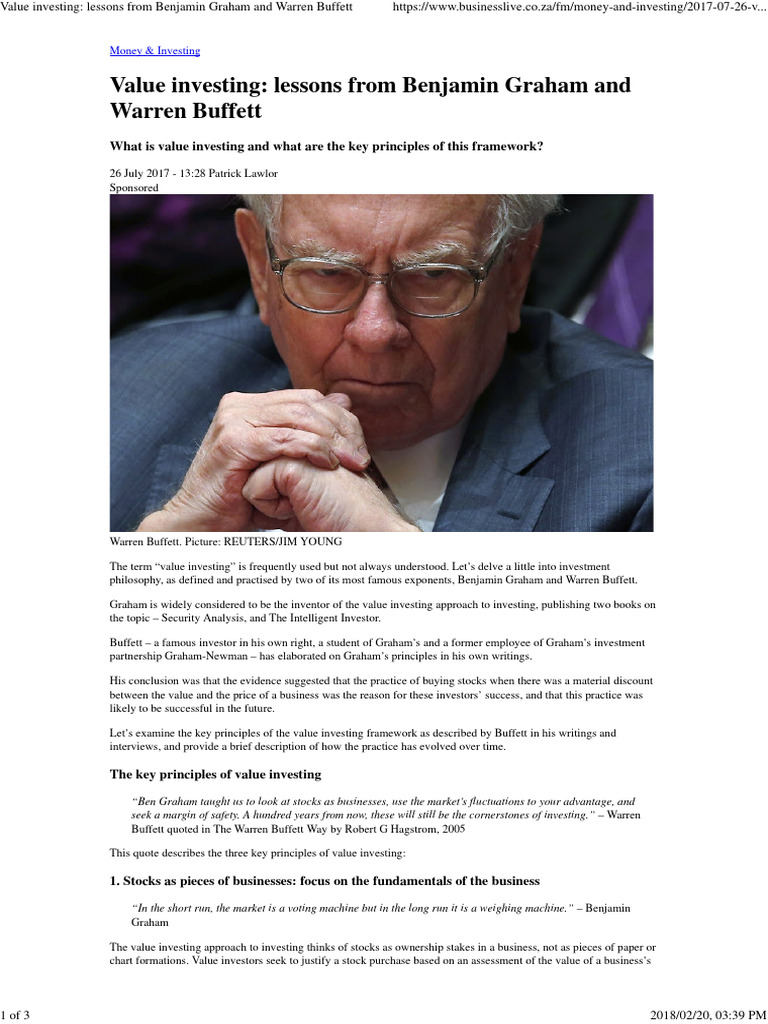 Value Investing Lessons From Benjamin Graham and Warren Buffett | PDF ...