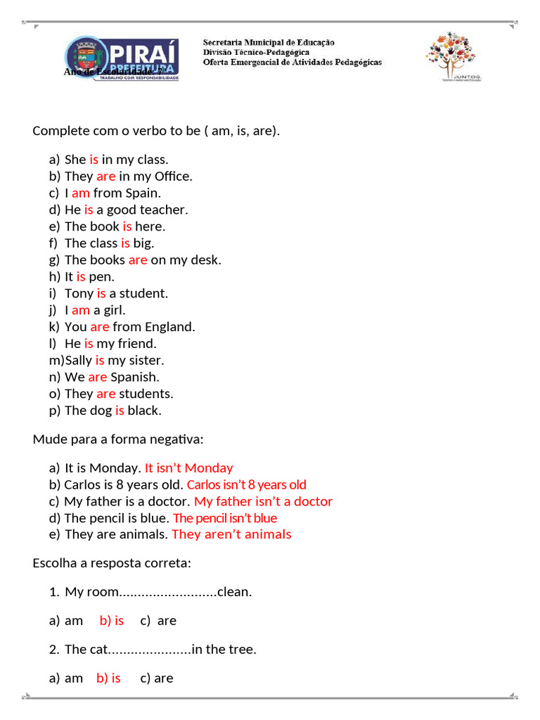 Exercise Verb To Be | PDF