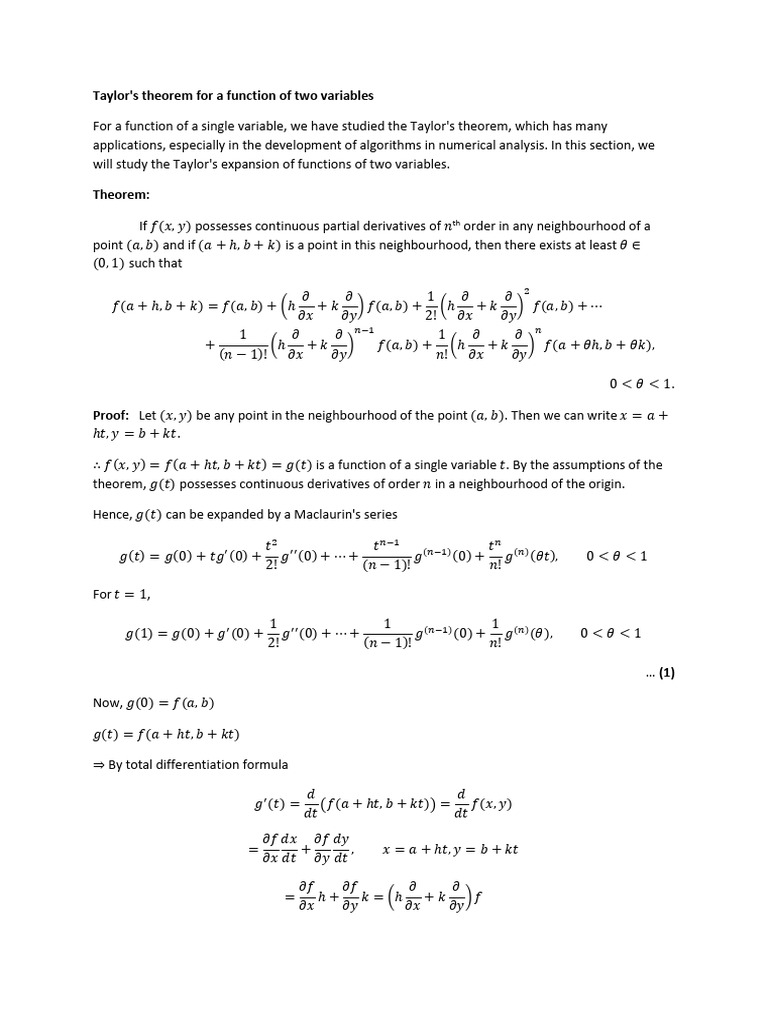 1.3Taylor's Theorem for Function of Two Variables | PDF | Function ...