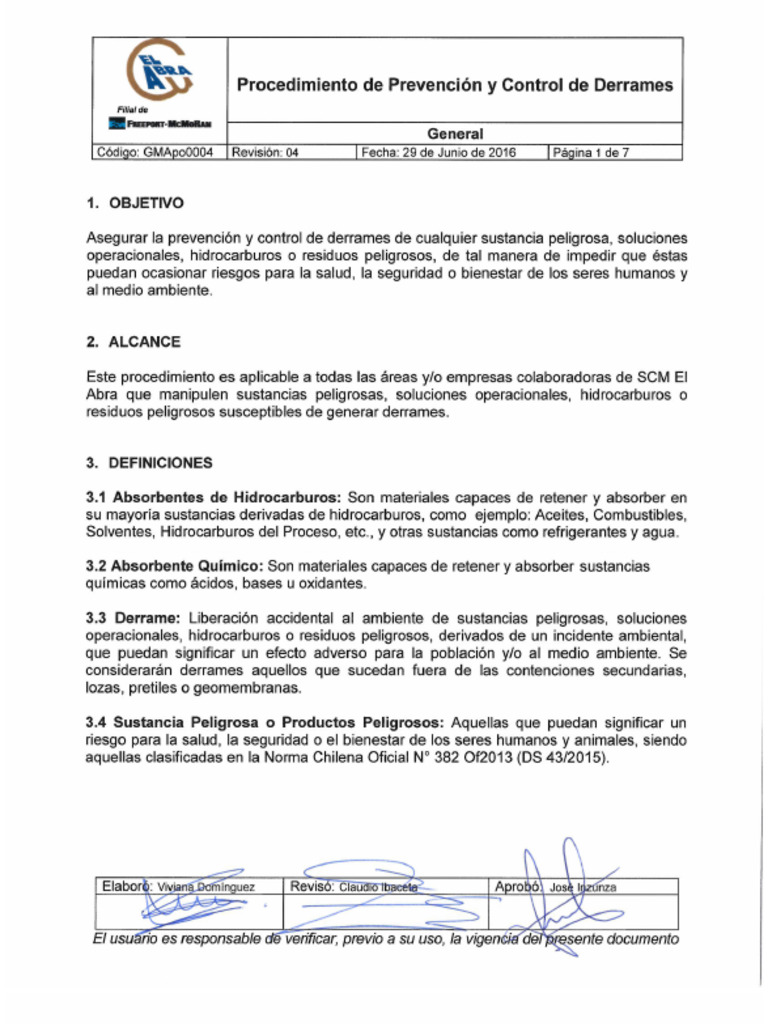 GMApo0004 Procedimiento de Prevención y Control de Derrames | PDF
