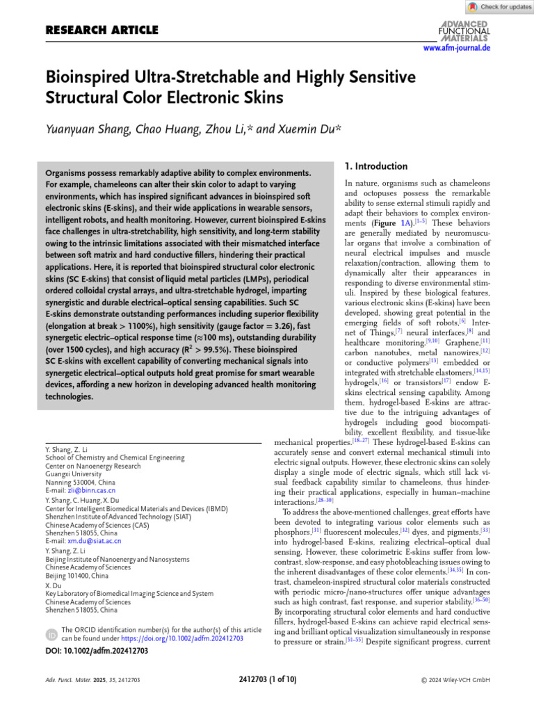 Adv Funct Materials - 2024 - Shang - Bioinspired Ultra‐Stretchable and ...