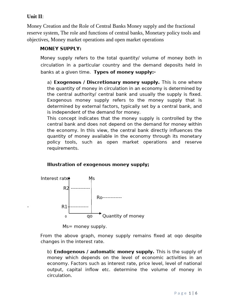Unit II Money Creation and the Role of Central Banks Money Supply and ...