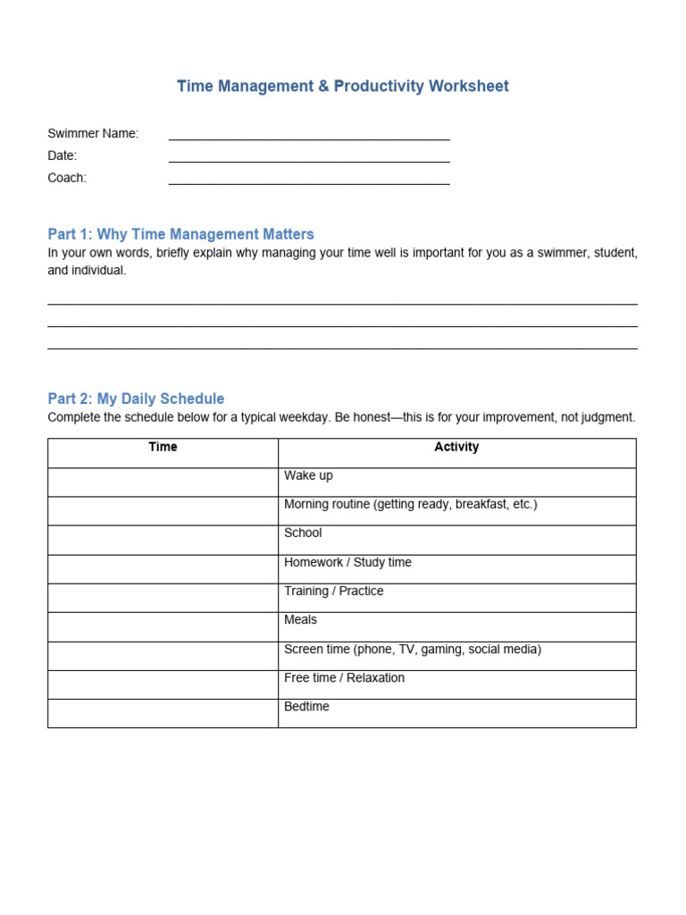 Time Management Productivity Worksheet | PDF