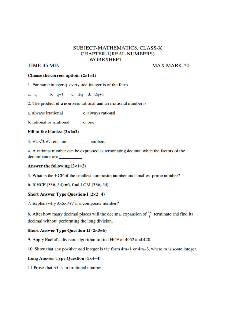 Class X Real Numbers | PDF