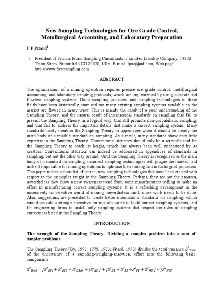 New Ore Sampling Technologies | PDF | Variance | Bias Of An Estimator