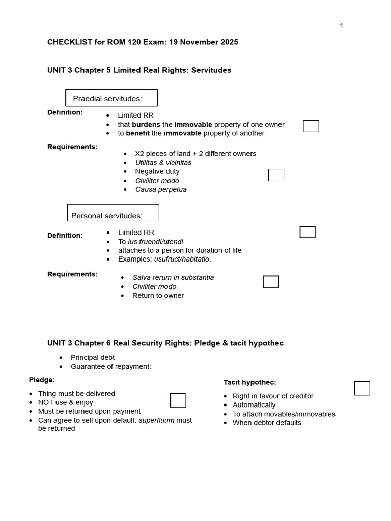 Checklist ROM Exam 2025 | PDF | Lease | Private Law