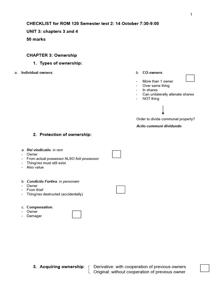 Check List ROM 2025 Semester Test 2 | PDF | Possession (Law) | Justice