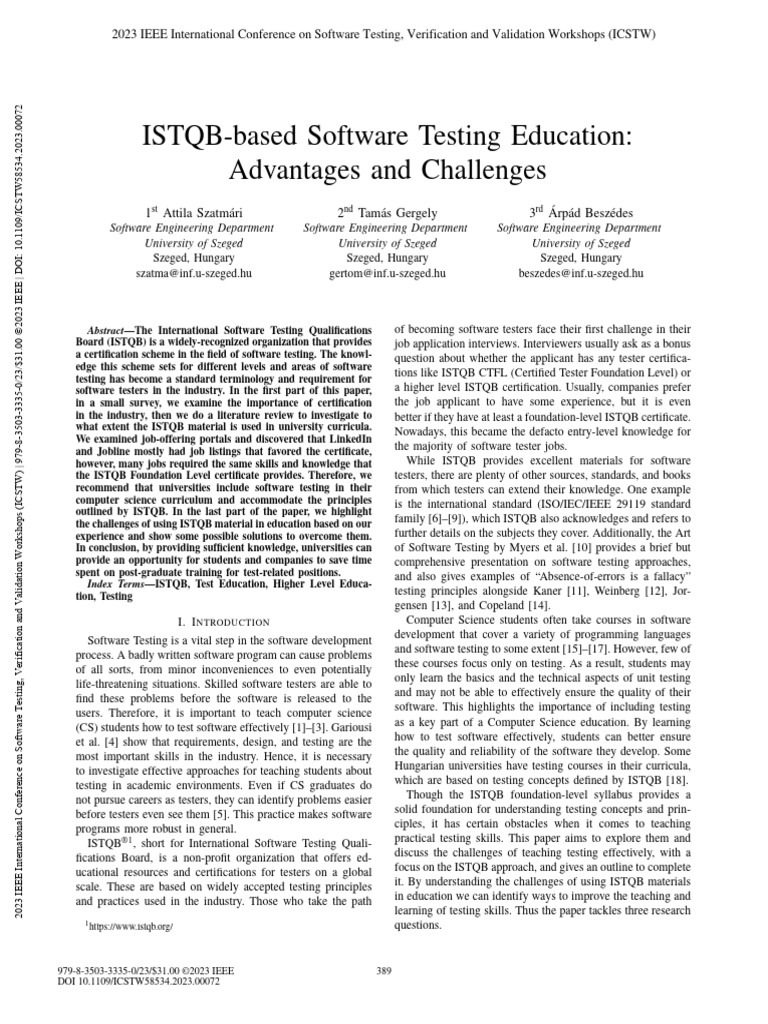 ISTQB-based Software Testing Education Advantages and Challenges | PDF ...
