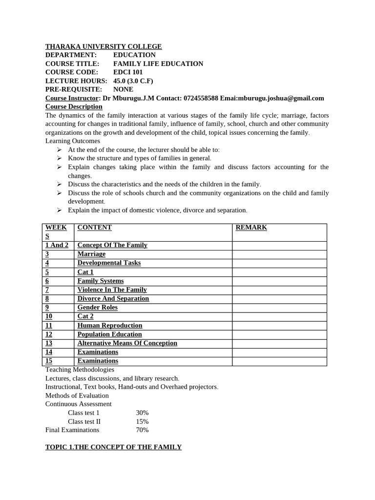 Edci 101 Family Life Education | PDF | Family | Divorce