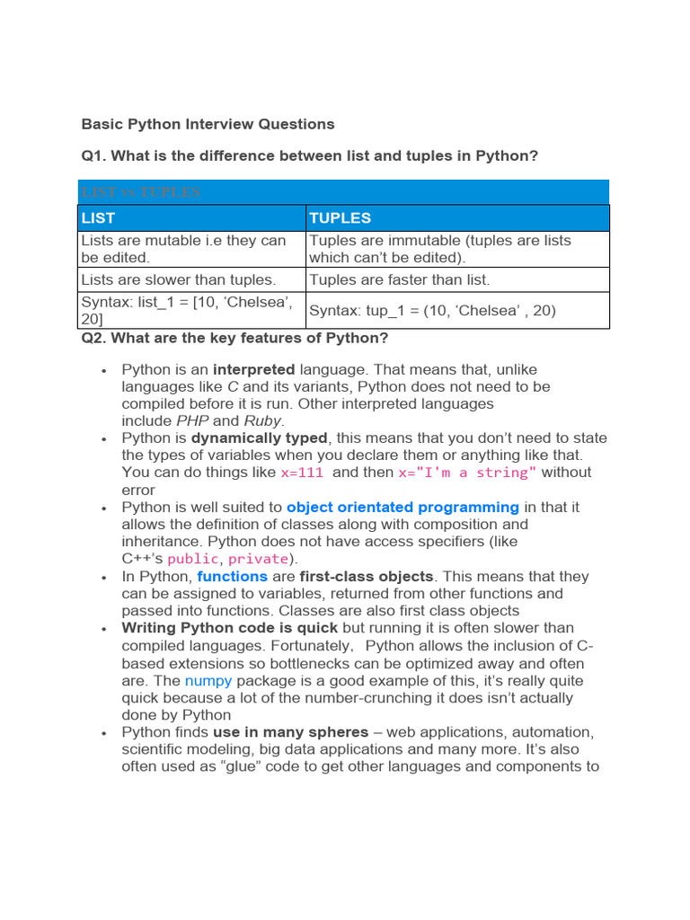 Python Interview Questions.pdf | PDF | Python (Programming Language ...