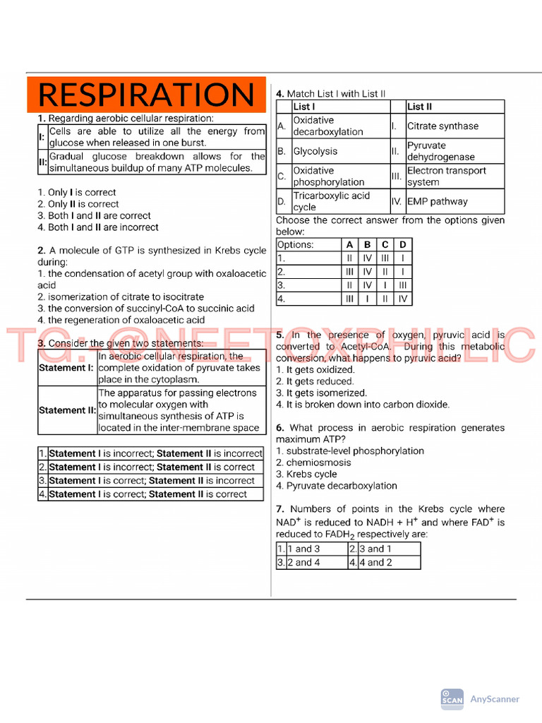 (Test 20) Respiration by @neetoxphillic | PDF
