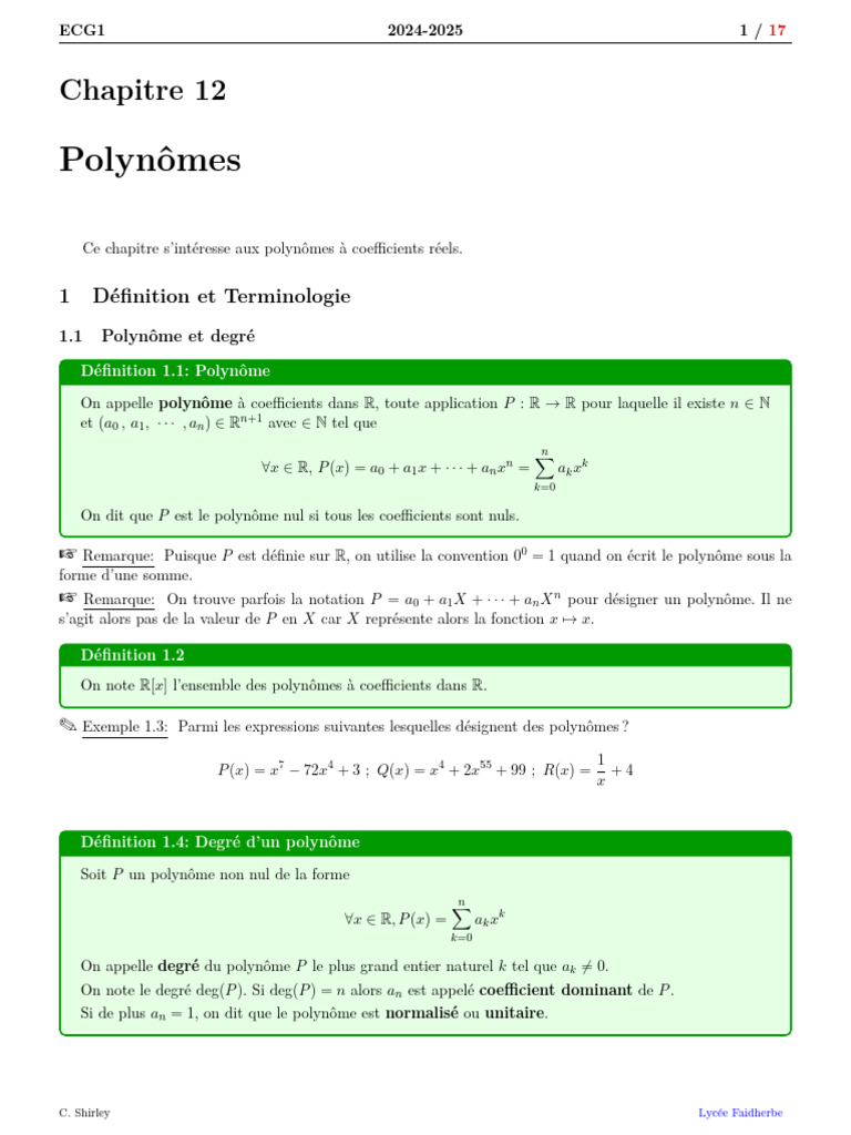 12 Polynomes 2024 | PDF | Polynôme | Analyse mathématique