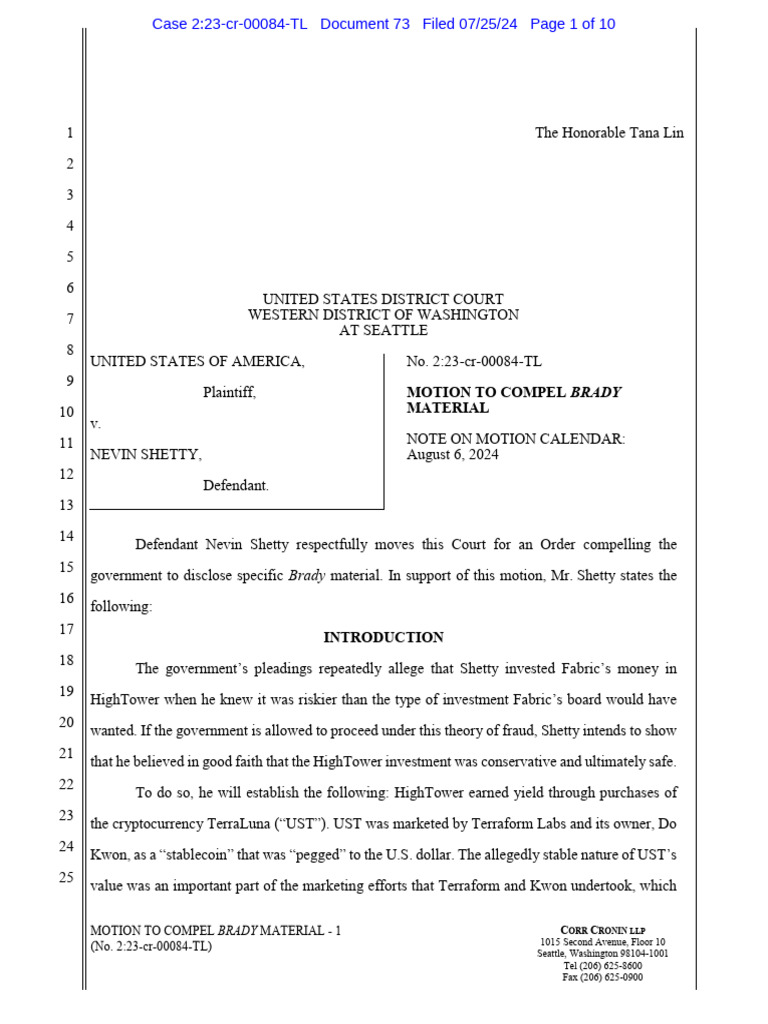 Nevin Shetty Motion To Compel Brady Material | PDF | Prosecutor ...