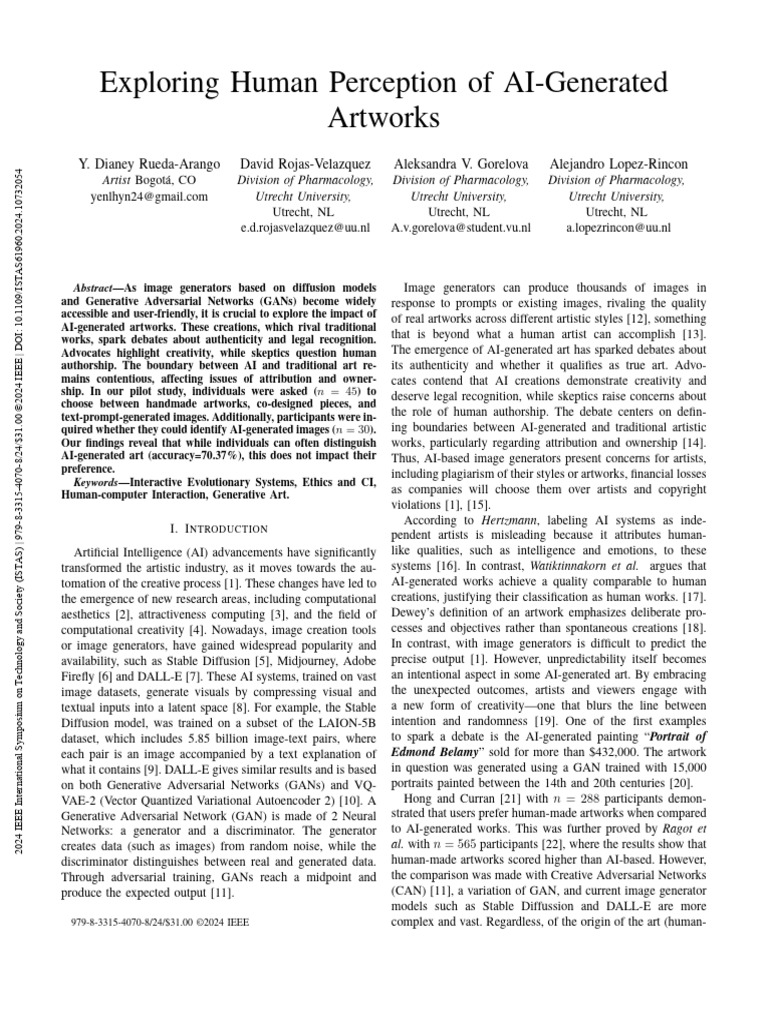 Exploring Human Perception of AI-Generated Artworks | PDF | Artificial ...
