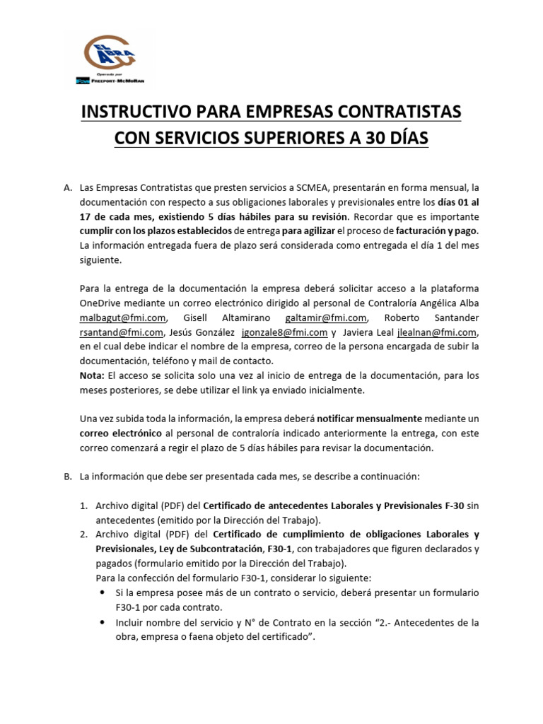 Instuctivo para Empresas Contratistas | PDF
