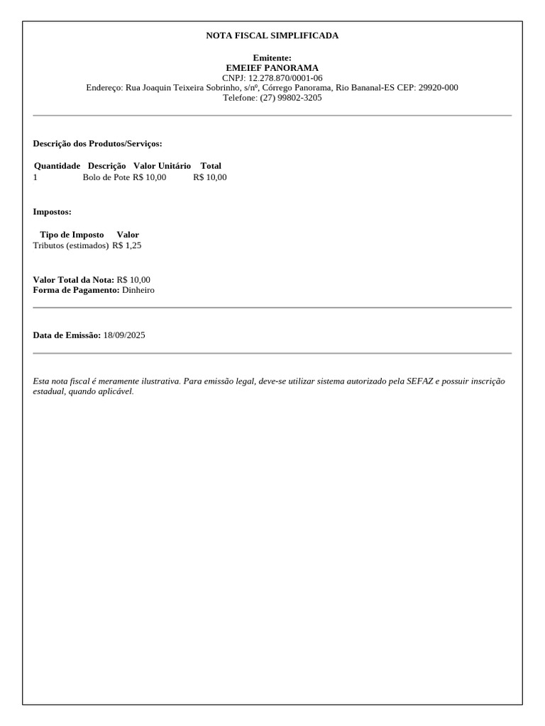 Nota Fiscal Simplificada | PDF