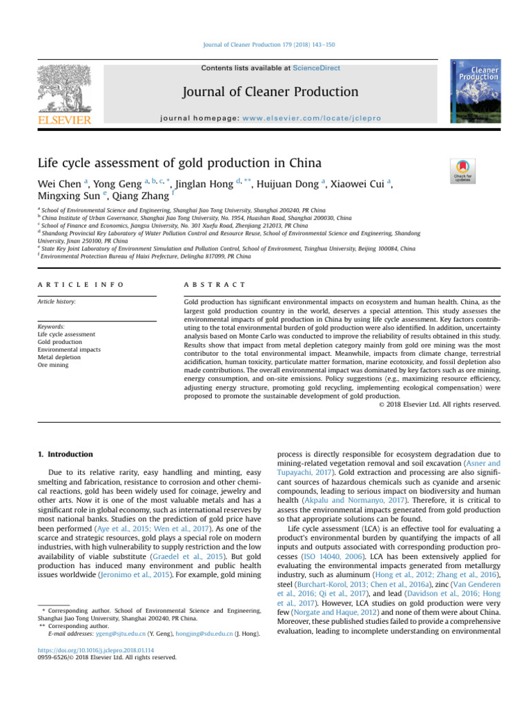 Life Cycle Assessment of Gold Production in China | PDF | Life Cycle ...