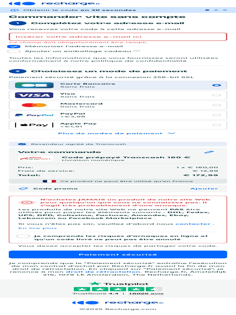 Transcash Ticket 160 160 Code Envoyé Par E-Mail | PDF